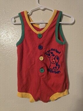 Vintage 90s Hopscotch Colorblock Baby Romper Puppy Graphic Red 6-9 Months